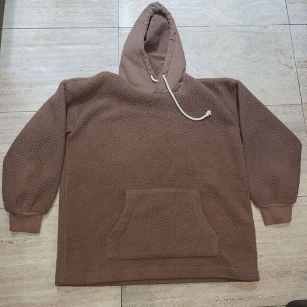 Madewell Womens Bubble-Sleeve Hoodie Sweatshirt Long Sleeve Brown Size Small